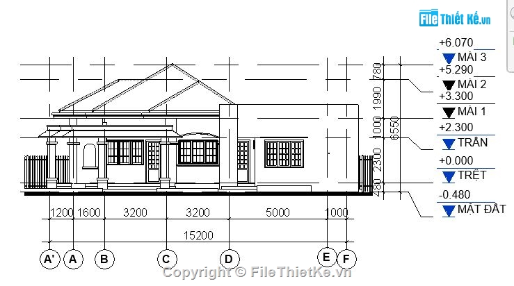 biệt thự gia đình,Revit biệt thự trệt 15.2x16.2m,phong cách cổ điển,Biệt thự nhà vườn 15.2x16.2m,nhà vườn 15.2x16.2m